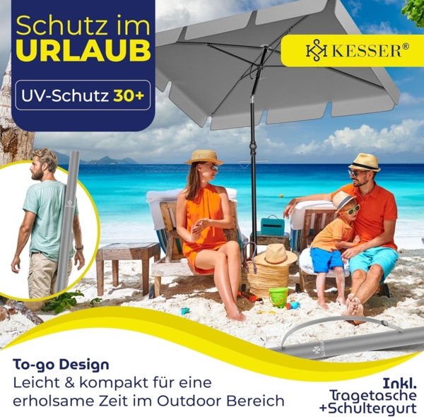 KESSER® Sonnenschirm Rechteckig Inkl. 2in1 Abdeckung & Transporttasche Gartenschirm Terrassenschirm | Schirm 200 × 125cm für Balkon Garten & Terrasse | Neigungswinkel und Höhe verstellbar Hellgrau Bild 5