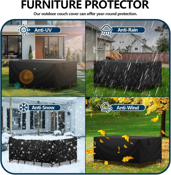 Aujink Abdeckung Gartenmöbel Winterfest, Wasserdichte Schutzhülle Gartenmöbel 420D Oxford Anti-UV Abdeckplane für Gartentische Terrassenmöbel Regenschutz und Staubfest Abdeckhaube Schwarz 125 x 63 x 74 cm Bild 7