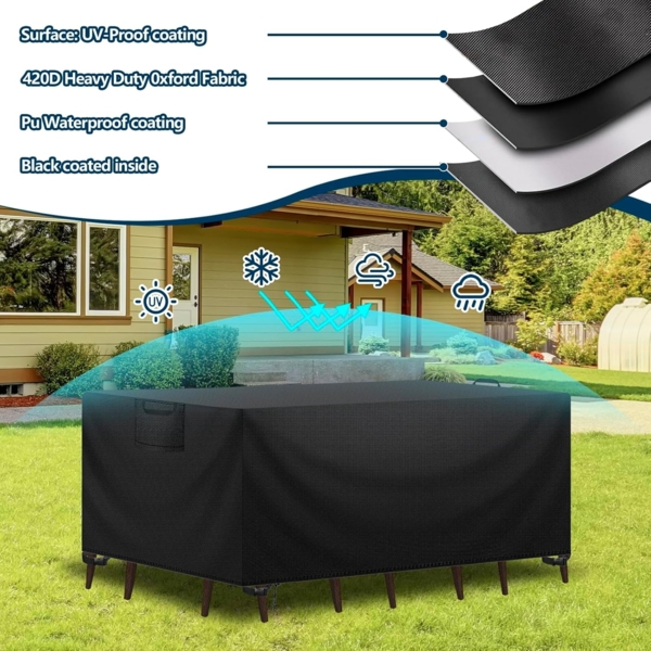 Aujink Abdeckung Gartenmöbel Winterfest, Wasserdichte Schutzhülle Gartenmöbel 420D Oxford Anti-UV Abdeckplane für Gartentische Terrassenmöbel Regenschutz und Staubfest Abdeckhaube Schwarz 125 x 63 x 74 cm Bild 5