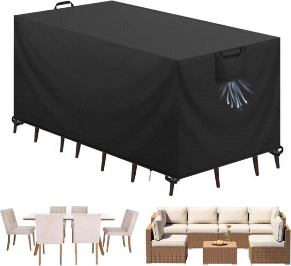 Aujink Abdeckung Gartenmöbel Winterfest, Wasserdichte Schutzhülle Gartenmöbel 420D Oxford Anti-UV Abdeckplane für Gartentische Terrassenmöbel Regenschutz und Staubfest Abdeckhaube Schwarz 125 x 63 x 74 cm Bild 1