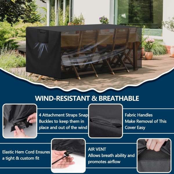 Aujink Abdeckung Gartenmöbel Winterfest, Wasserdichte Schutzhülle Gartenmöbel 420D Oxford Anti-UV Abdeckplane für Gartentische Terrassenmöbel Regenschutz und Staubfest Abdeckhaube Schwarz 125 x 63 x 74 cm Bild 3