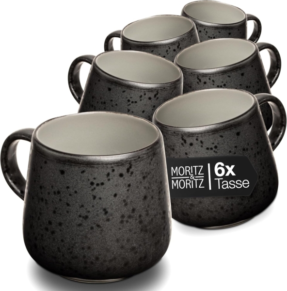 Moritz & Moritz Tasse Moritz & Moritz SOLID UNI Tassen 6x Grau, Steinzeug, für 6 Personen - spülmaschinen- und mikrowellengeeignet