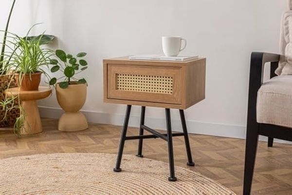 Stylish Side Table with Metal Legs, Natural Finish, 40 x 54 x 30 cm | 100% Melamine Coated Chipboard | Durable & Modern Design for Home & Office