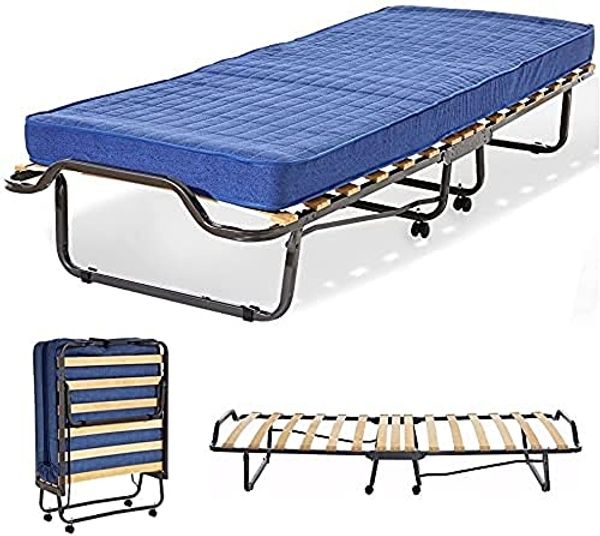 miasuite i sogni italiani Klappbett mit Memory-Matratze, Einzelbett und Rollen, Foam, Blau, 80 x 200 x 38 cm