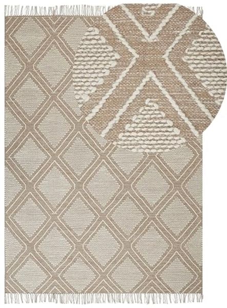 Teppich Baumwolle beige weiß 140 x 200 cm Kurzflor KACEM