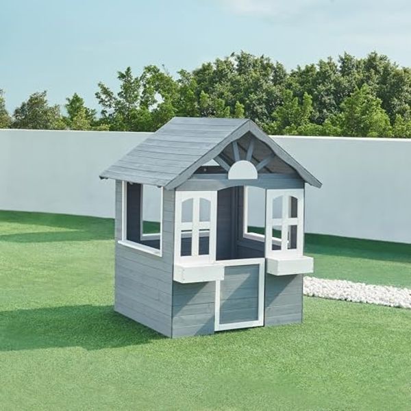 Kinderspielhaus Vesa 138x120x102 cm Tannenholz Grau [casa. pro]