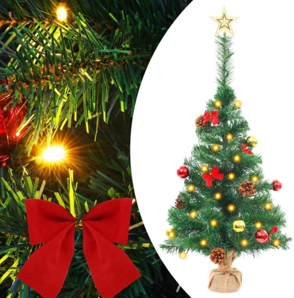 vidaXL Künstlicher Weihnachtsbaum mit Beleuchtung & Kugeln Grün 64 cm 321505