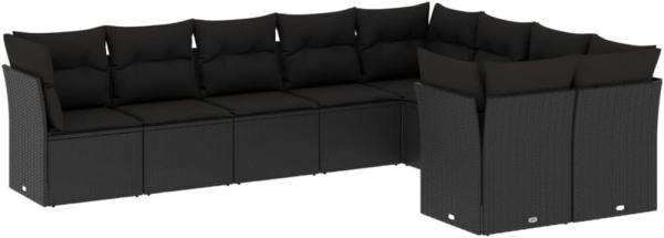 vidaXL 9-tlg. Garten-Sofagarnitur mit Kissen Schwarz Poly Rattan 3218165