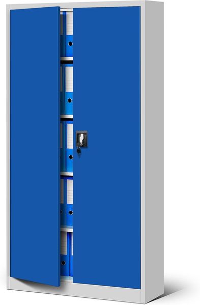 Jan Nowak Büroschrank C001 Aktenschrank Lagerschrank Mehrzweckschrank Metallschrank 4 Fachböden Pulverbeschichtung Stahlblech 185 x 90 x 40 cm (grau/blau-2)