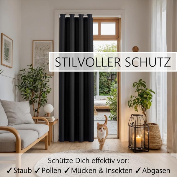 tinycurtains Türvorhang mit Stange weiß 70-120 cm Thermo Vorhang ohne Bohren, blickdicht, Ösen, verdunkelnd, Polyester, blickdicht, Schwarz Eclipse, Türgardine mit Klemmstange verdunkelnd Bild 5