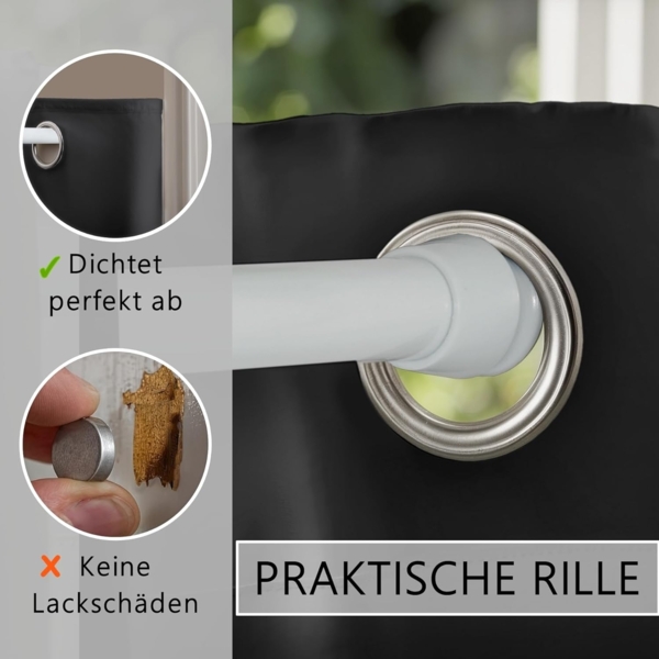 tinycurtains Türvorhang mit Stange weiß 70-120 cm Thermo Vorhang ohne Bohren, blickdicht, Ösen, verdunkelnd, Polyester, blickdicht, Schwarz Eclipse, Türgardine mit Klemmstange verdunkelnd Bild 4