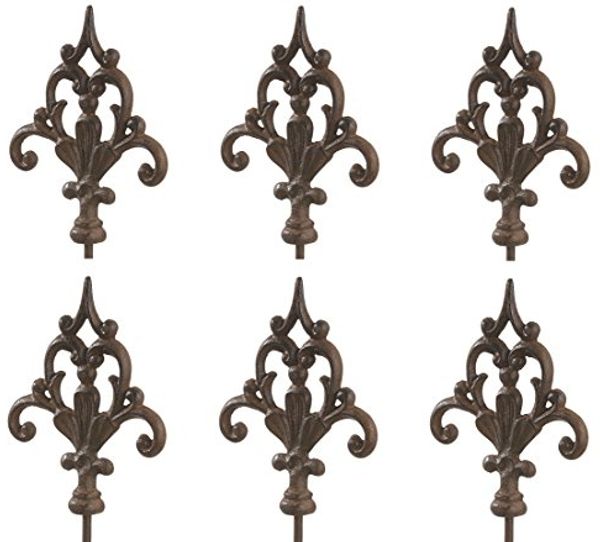 Dehner Gartenstab Ornament Speer, 6 Stück, je ca. 140 x 16 x 3.2 cm, Gusseisen, edelrostfarben