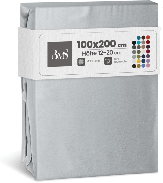 Bettwaesche-mit-Stil Mako-Satin Spannbettlaken grau 100x200cm