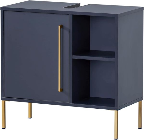 Schildmeyer Kent Waschbeckenunterschrank, Holzwerkstoff, Nachtblau/Gold, 65,3 x 33,1 x 63,3 cm