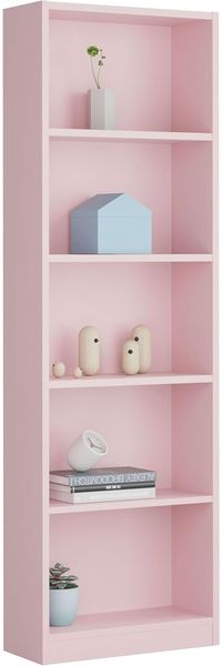 Lineares Bücherregal mit fünf Regalen, rosa Farbe, Maße 52 x 180 x 25 cm