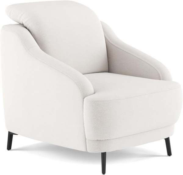 CAVADORE Sessel Blue/Polstersessel im modernen Design inklusiv Kopfteilverstellung und mattschwarzen Metallfüßen / 87 x 93 x 104 / Flachgewebe, Weiß
