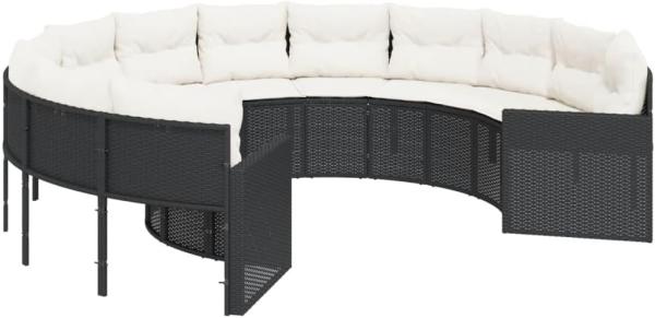 vidaXL Gartensofa mit Kissen Rund Schwarz Poly-Rattan 3318531
