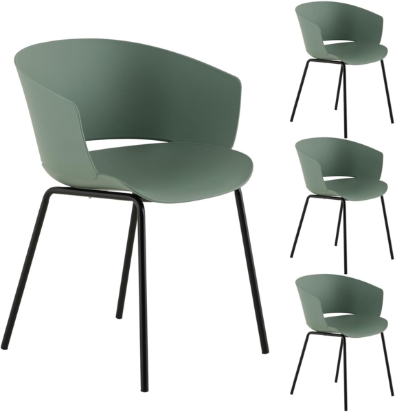 IDIMEX Gartenstuhl NIVEL (4 St), In & Outdoor Schalenstuhl modern im 4er Set, UV-beständig olivgrün