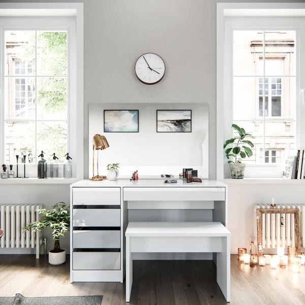 Schminktisch Sherry Weiß 120 cm mit Bank Vicco