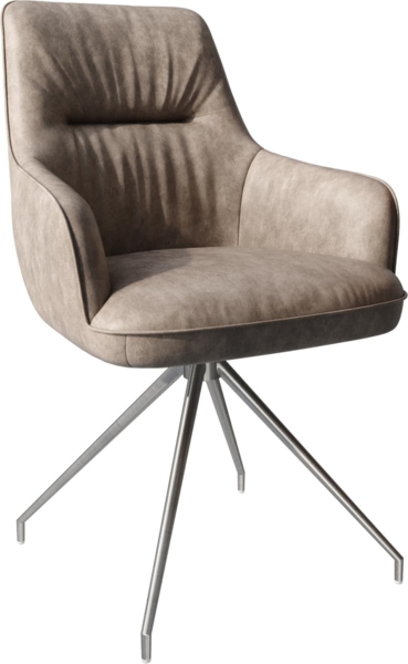 Esszimmerstuhl Zelia-Flex mit Armlehnen Mikrofaser Taupe Vintage Kreuzgestell konisch Edelstahl Taschenfederkern Bild 1
