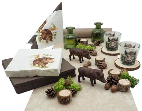 ZauberDeko Tischdecke Tischdeko Herbst Deko Wildschwein Jäger Erntedankfest Geburtstag SET