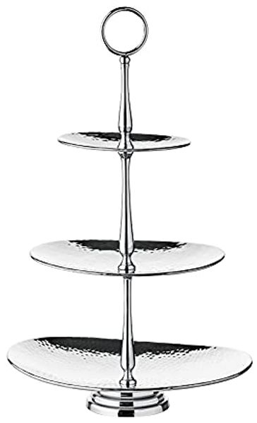 EDZARD Etagere Gulf, Edelstahl, Oval, Edelstahl, hochglanzpoliert, gehämmert, 3-stöckig, H 49 cm