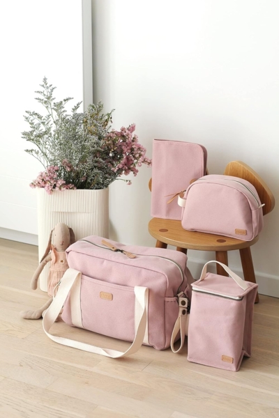 BÉABA, Baby-Kulturbeutel, mit Babypflegeset, Genève-Tasche, wasserdichter Stoff, 2 Innentaschen, 100% Baumwolle, Puderrosa Bild 7