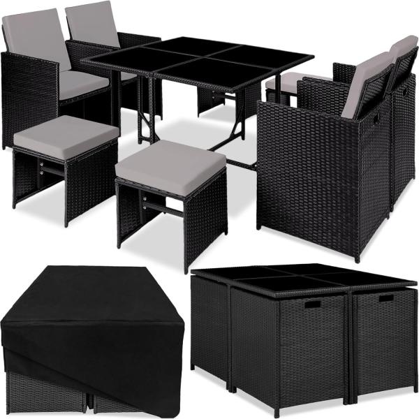 tectake Sitzgruppe Rattan Sitzgruppe, (Set, 9-tlg), für 4 bis 8 Personen