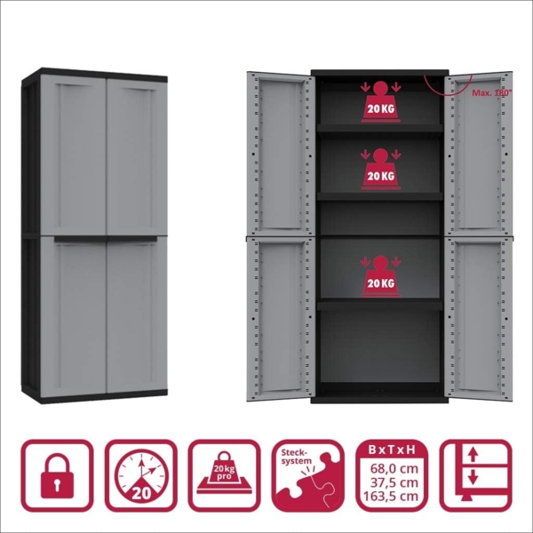 Kreher Mehrzweckschrank Kunststoffschrank 'J-Twist' (Schwarz/Grau) Bild 4