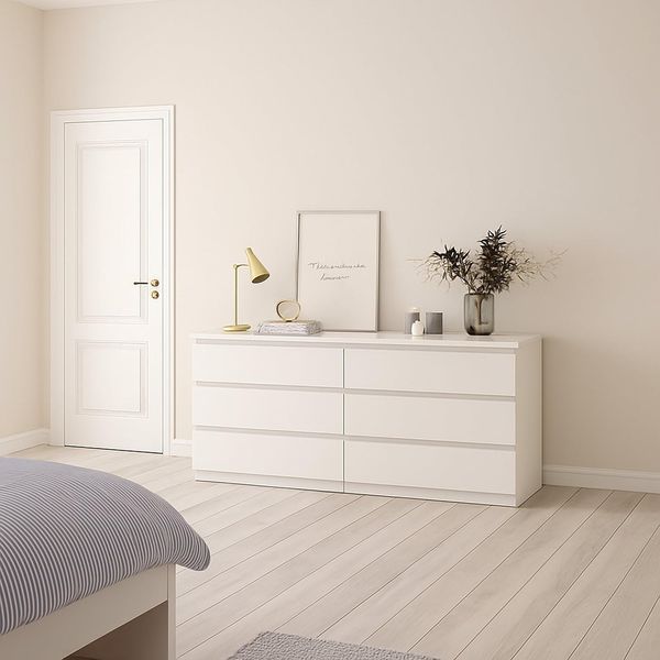 Dmora - Kommode Giselle, Wohnzimmerbuffet, Wohnzimmer-Sideboard, Moderne Küchen-Speisekammer, 154x50 h70 cm, Weiß