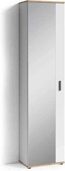 byLIVING Spiegel-Schrank JAKOB / Eintüriger Hochschrank mit Spiegeltür / weiß - Artisan / Griffe silber-farben / Tür variabel rechts oder links / 5 Fächer / Garderoben-Schrank / B 49, H 196, T 30 cm