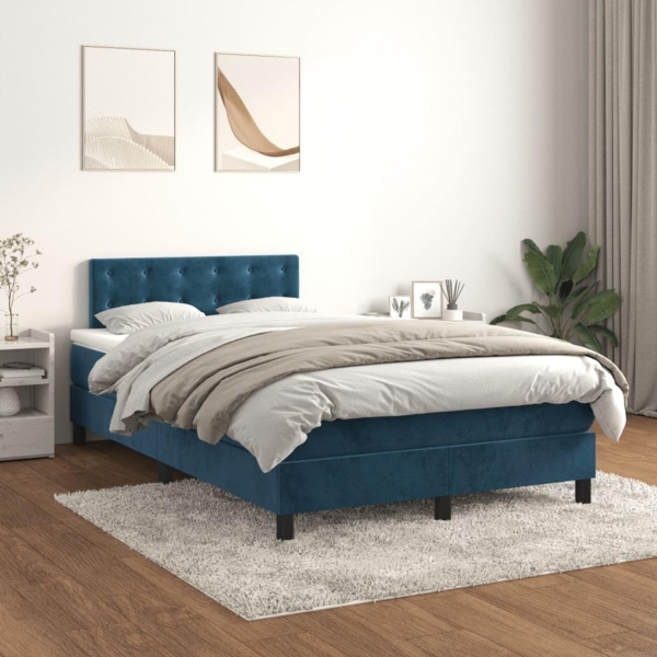 vidaXL Boxspringbett mit Matratze Dunkelblau 120x200 cm Samt 3141537