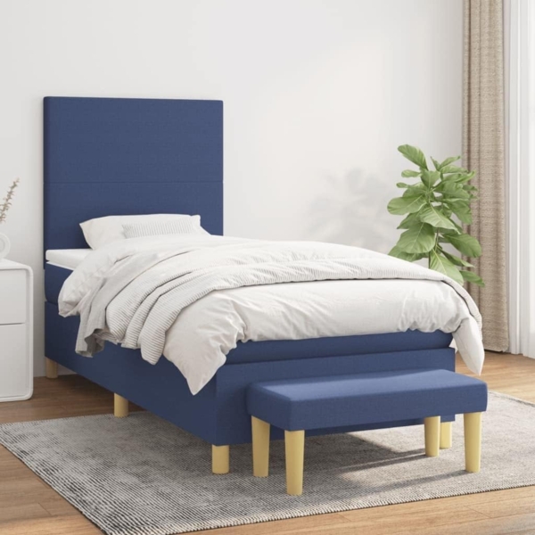 vidaXL Boxspringbett mit Matratze Blau 90x200 cm Stoff 3136971