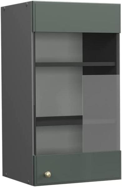 Vicco Küchenschrank Küchenmöbel Fame-Line Landhaus Küche Einbauküche Küchenzeile Blende Unterschrank Hochschrank Hängeschrank (Anthrazit-Grün-Gold, Hängeglasschrank 40 cm)