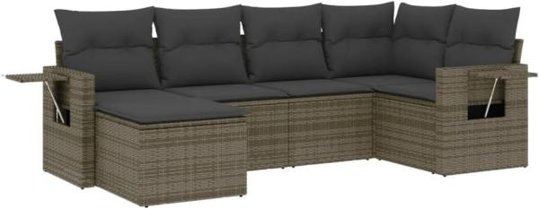 vidaXL 6-tlg. Garten-Sofagarnitur mit Kissen Grau Poly Rattan 3252797
