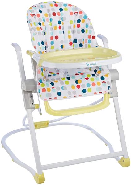 Badabulle B010701 Kompakter Hochstuhl, mitwachsender Kinderhochstuhl, Babyhochstuhl, 5-fach höhenverstellbar, einfach zusammenzuklappen, mit großem Esstisch, mehrfarbig