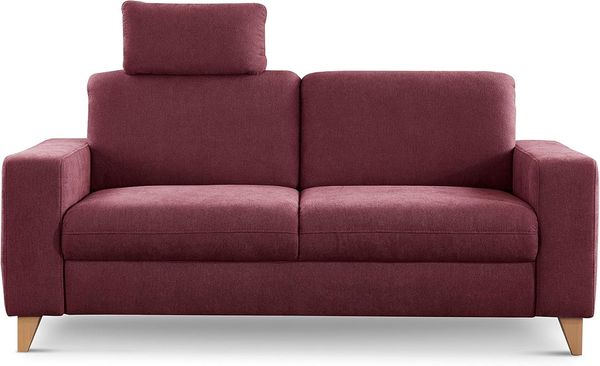 CAVADORE 2,5-Sitzer Sofa Lotta / Skandinavische 2,5er-Couch mit Federkern, Kopfstütze und Holzfüßen / 183 x 88 x 88 / Webstoff, Rot