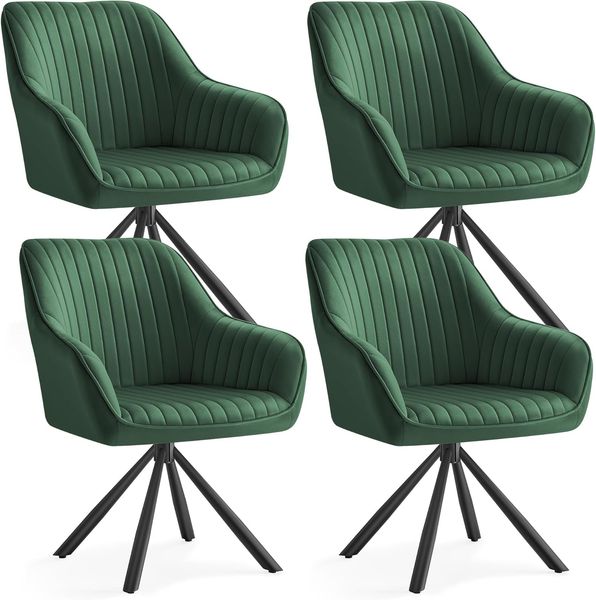 SONGMICS Esszimmerstuhl mit Armlehnen, 4er Set, Samt, 60 x 60 x 81,5 cm, Grün, Grün