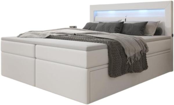 Boxspringbett Rinori mit LED, USB und Stauraum 140x200 Weiß H4