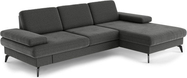Cavadore Ecksofa Moritz / Eckcouch mit Longchair, Sitztiefenverstellung und mattschwarzen Metallfüßen / 275 x 82 x 171 / Mikrofaser, Grauoliv