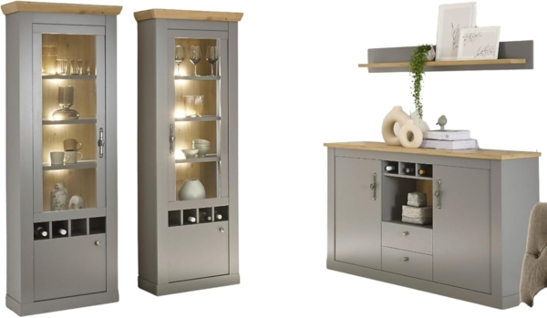 Wohnwand Rideau in grau und Eiche Artisan 328 cm