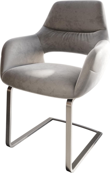 Freischwinger Yago-Flex mit Armlehnen Samt Grau Freischwinger flach Edelstahl Taschenfederkern