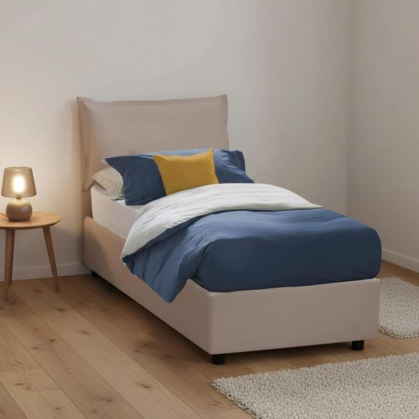 Talamo Italia - Einzelbett Sarah, Bettkasten mit Kunstlederbezug, 100 % Made in Italy, Öffnung vorne, geeignet für Matratzen 90x200 cm, Taupe