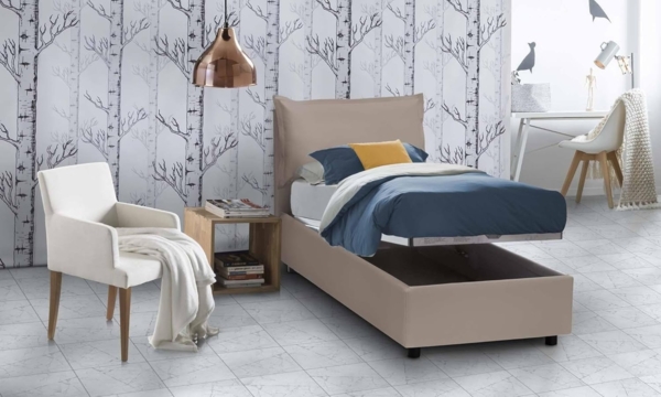 Talamo Italia - Einzelbett Sarah, Bettkasten mit Kunstlederbezug, 100 % Made in Italy, Öffnung vorne, geeignet für Matratzen 90x200 cm, Taupe Bild 4