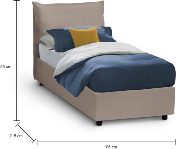 Talamo Italia - Einzelbett Sarah, Bettkasten mit Kunstlederbezug, 100 % Made in Italy, Öffnung vorne, geeignet für Matratzen 90x200 cm, Taupe Bild 2