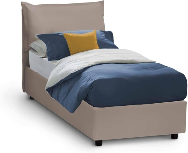 Talamo Italia - Einzelbett Sarah, Bettkasten mit Kunstlederbezug, 100 % Made in Italy, Öffnung vorne, geeignet für Matratzen 90x200 cm, Taupe Bild 3