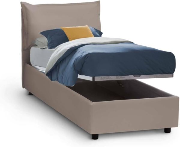 Talamo Italia - Einzelbett Sarah, Bettkasten mit Kunstlederbezug, 100 % Made in Italy, Öffnung vorne, geeignet für Matratzen 90x200 cm, Taupe Bild 7