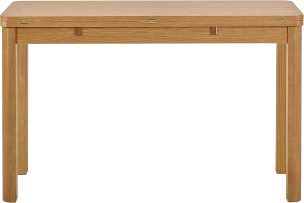 AC Design Furniture Ea rechteckig Esstisch, Tischplatte matt Eiche Lackiert Furnier, Gestell matt Eiche lackiert Furnier mit scharnier aus Chrom und zusatzplattenaufbewahrung, 45/90 x 120 x 76 cm Bild 3