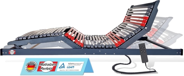 Lattenrost mit Motor Terra Med Ultra Flachmotor Lattenrost (Bettkastengeeignet), Matratzen Perfekt, Kopfteil und Fußteil elektrisch, kein Raumbedarf unterhalb des Rahmens, mit Härteverstellung, 90x200 cm