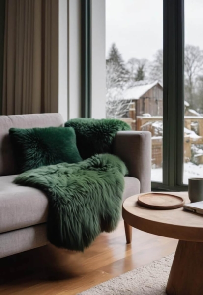 Hollert Fellteppich, Tierform, Lammfell Merino Moosgrün